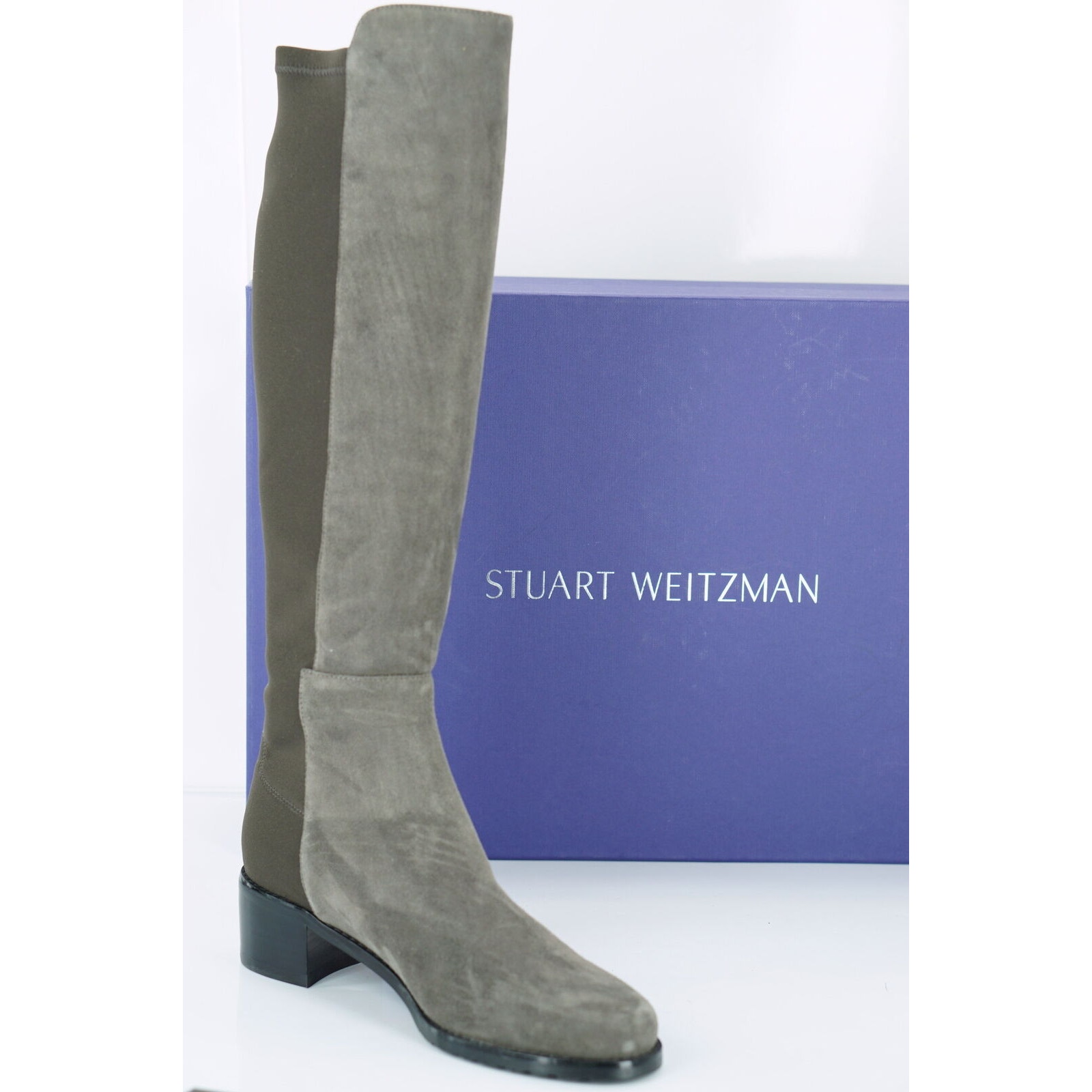 Stuart Weitzman Grey Suede Mezzaluna Stretch Riding Boots Size 5 Nib 5050 $665